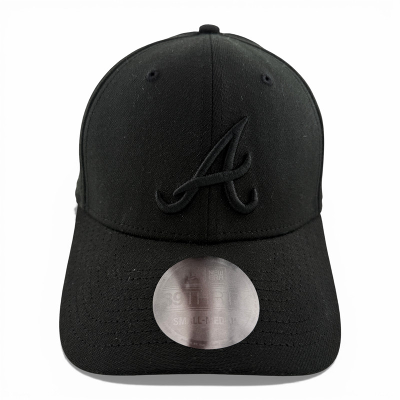 New Era Atlanta Braves MLB All Blackout Blacked Out 39Thirty Flex Fit Hat Cap gallery