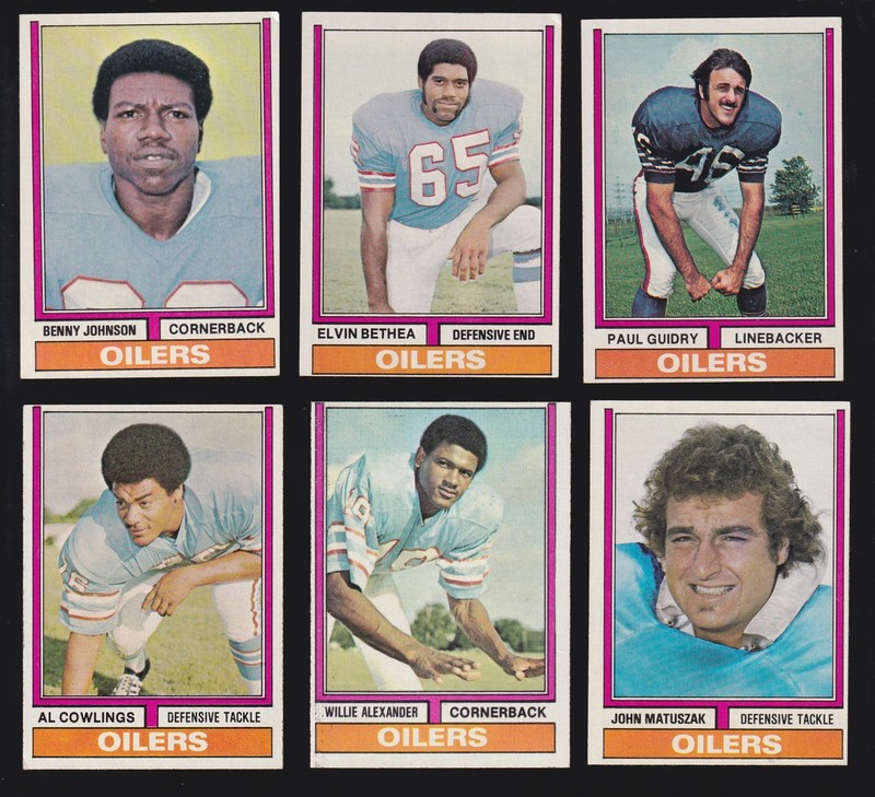 6 OILERS LOT 1974 TOPPS JOHN MATUSAK RC GUIDRY BETHEA COWLINGS JOHNSON NO CREASE