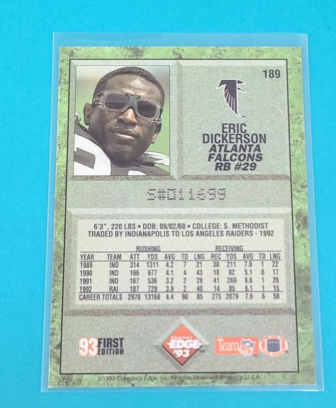 1993 Collector's Edge #189 Eric Dickerson Atlanta Falcons FOOTBALL Card 6D gallery