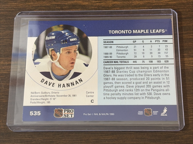 1990-91 Pro Set - Dave Hannan #535 Toronto Maple Leafs gallery