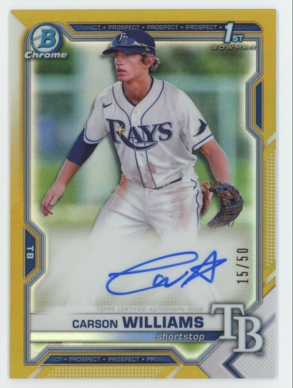 2021 Bowman Draft Chrome 1st GOLD Refractor Carson Williams Auto 15/50 #CDA-CW