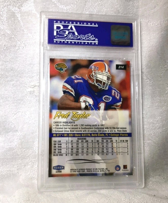 1998 FLEER ULTRA FRED TAYLOR ROOKIE, #214 PSA Grade 9 MINT RC Card gallery