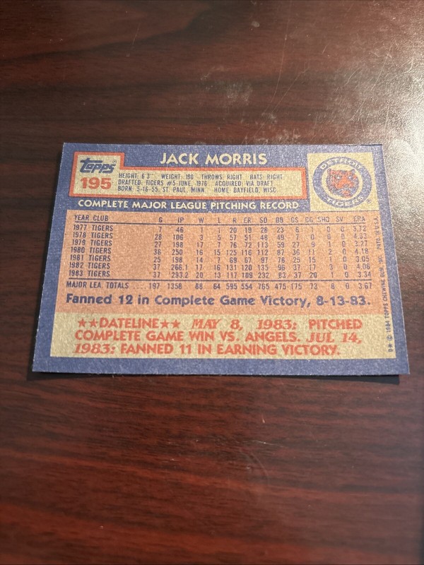 1984 Topps - #195 Jack Morris Detroit Tigers NM-MINT SHARP BYU Cougars gallery