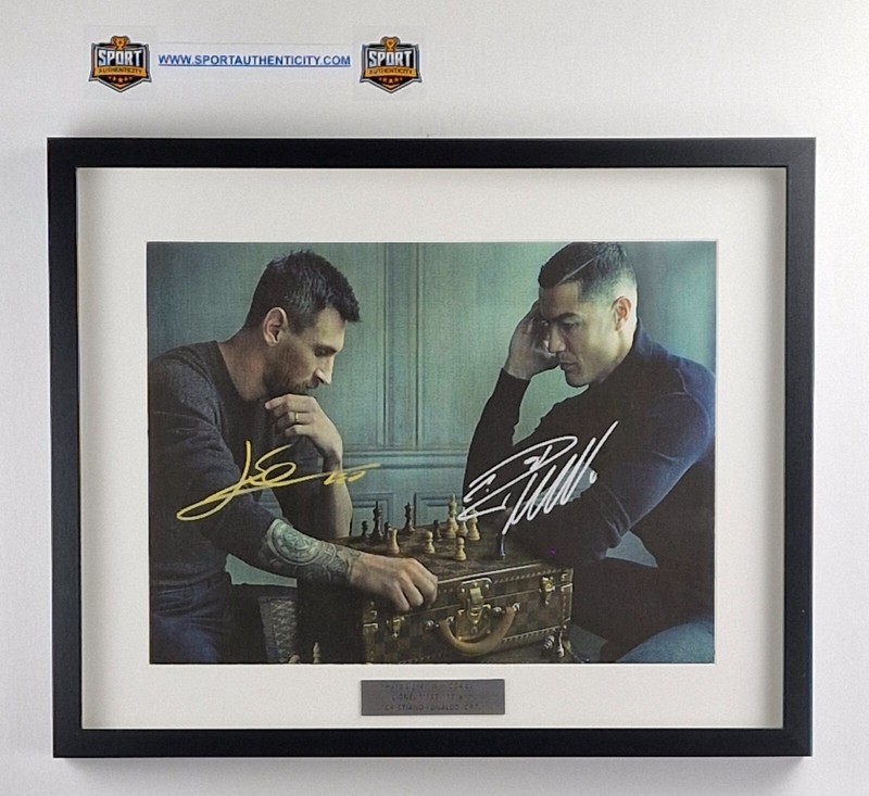 Lionel Messi-Cristiano Ronaldo canvas Hand Signed framed w/COA free shipping