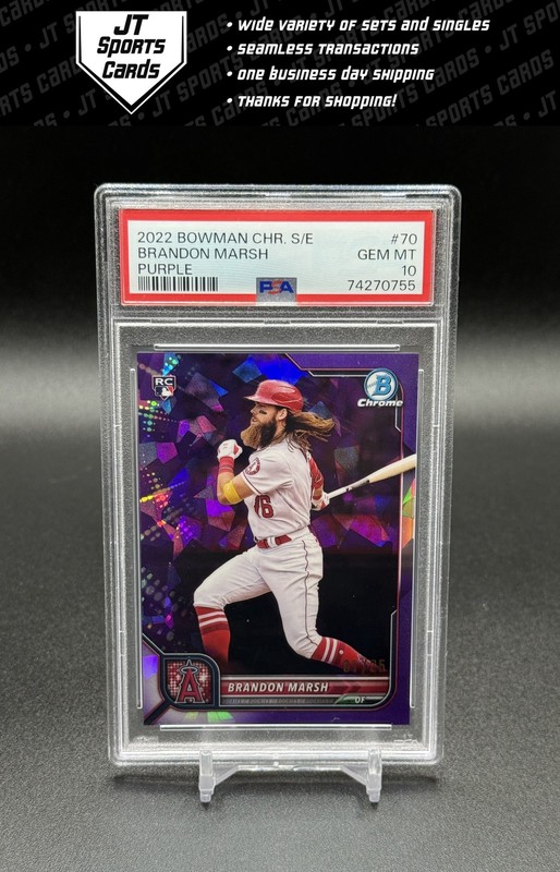 2022 Bowman Chrome Sapphire Brandon Marsh 70 RC Purple Refractor /25 PSA 10
