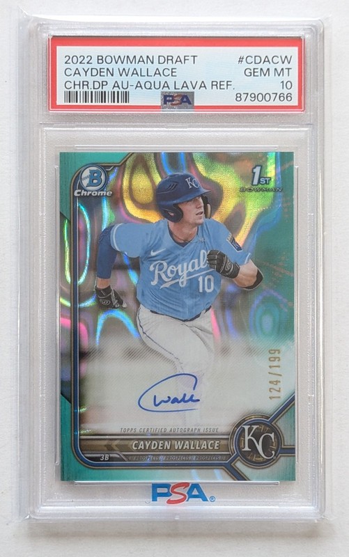 2022 Bowman Chrome Cayden Wallace Aqua Lava Refractor Auto /199 #CDA-CW PSA 10