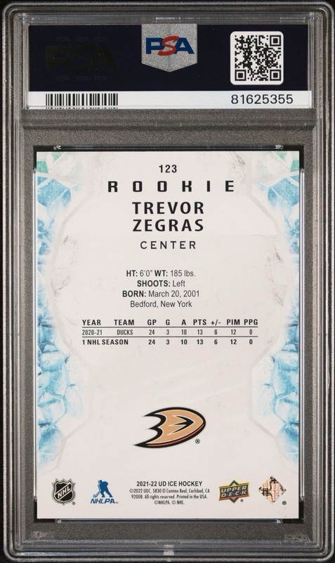 2021-22 UPPER DECK ICE TREVOR ZEGRAS ROOKIE #123 PSA 10 GEM MINT RC UD GC gallery