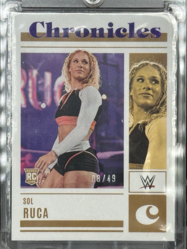 2023 Panini Chronicles WWE NXT #50 Sol Ruca Purple Parallel RC Rookie Card /49
