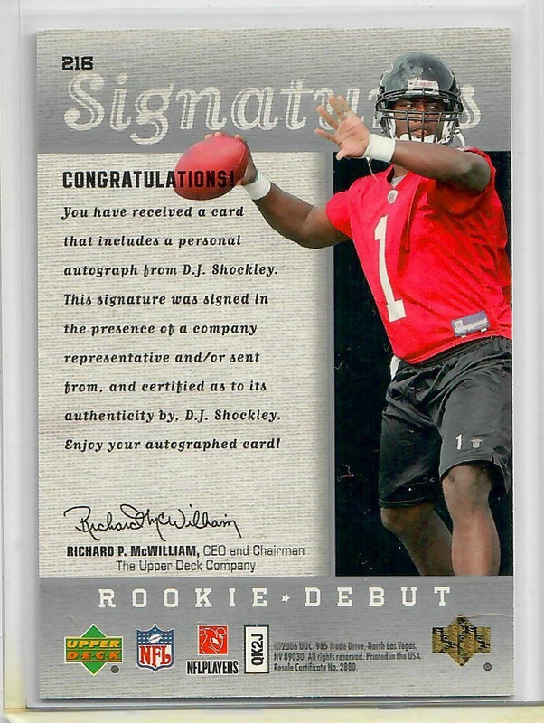 2006 Upper Deck Rookie Debut-Signatures D.J. Shockley #216 Falcons (AU, RC) A407 gallery