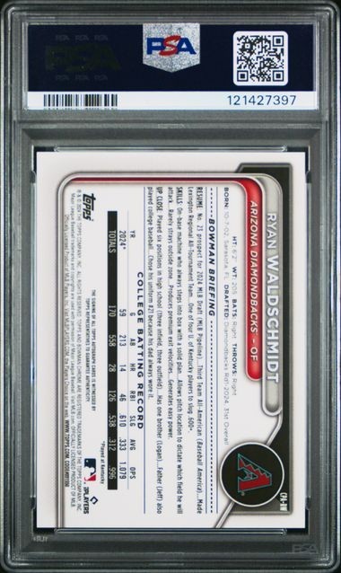 2024 Bowman Draft Sapphire Ryan Waldschmidt 1st Chrome Auto /199 #CPA-RW PSA 10 gallery