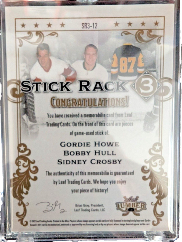 2021-22 Leaf Lumber Hockey Stick Rack 3 Relics Howe, Hull & Crosby 15 /15 gallery