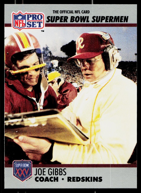 Joe Gibbs, 1990-91 Pro Set Super Bowl XXV Silver, #26, Washington Redskins,