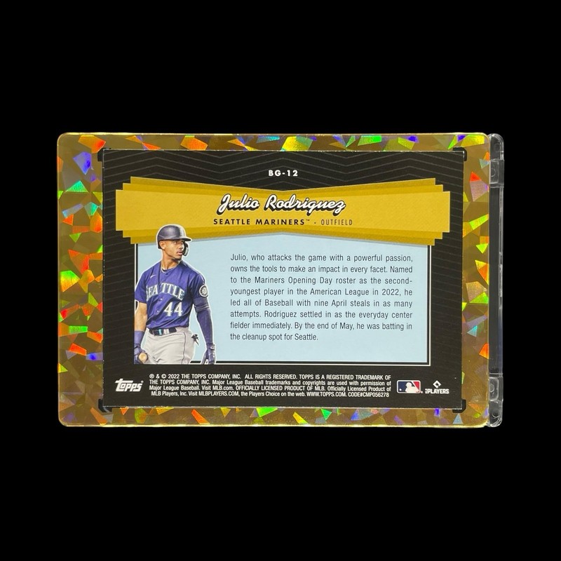 JULIO RODRIGUEZ ROOKIE BLACK GOLD SHIMMER HOLO 2022 Topps RC Insert - Mariners gallery