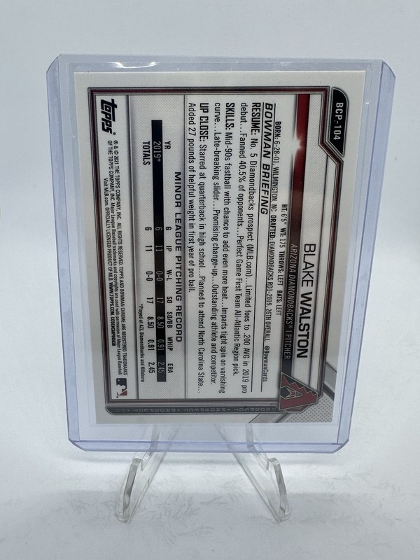 2021 Bowman Sapphire Edition Chrome Prospects Yellow Refractor /50 Blake Walston gallery