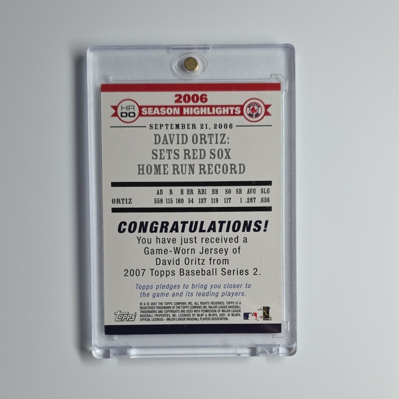 Topps 2007 Topps David Ortiz Game-Worn Jersey Memorabilia Insert #HRDO Red Sox gallery
