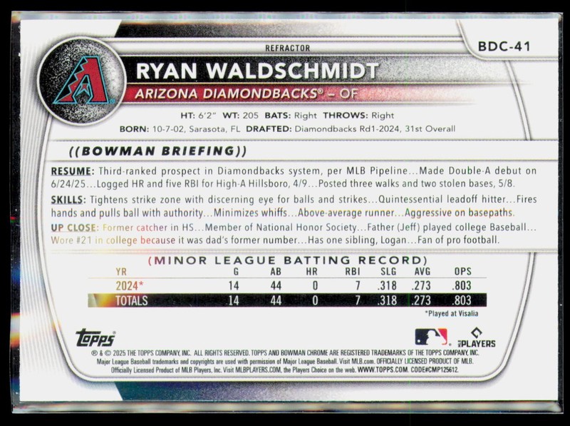 2025 Bowman Draft #BDC-41 Ryan Waldschmidt Chrome gallery