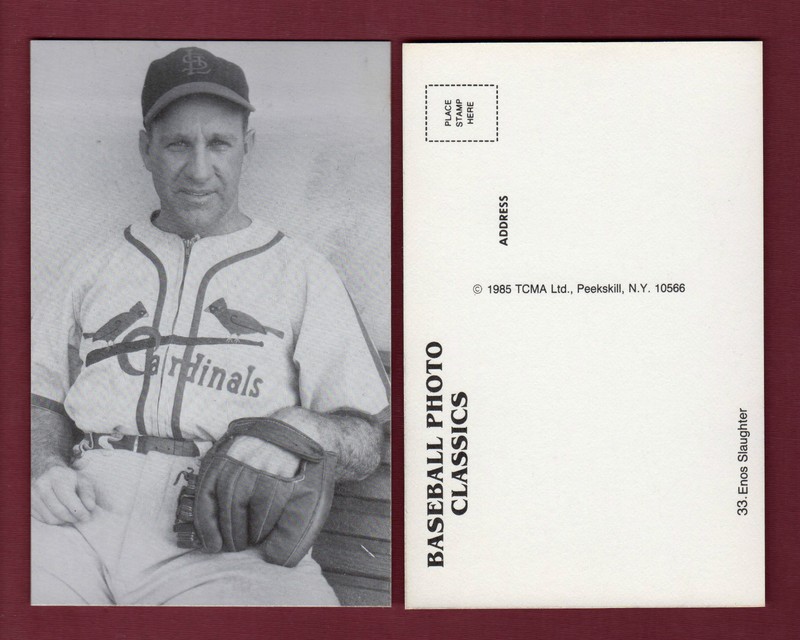 #33 ENOS “Country” SLAUGHTER, Cardinals HOF~Baseball Classic Postcard 1985 TCMA