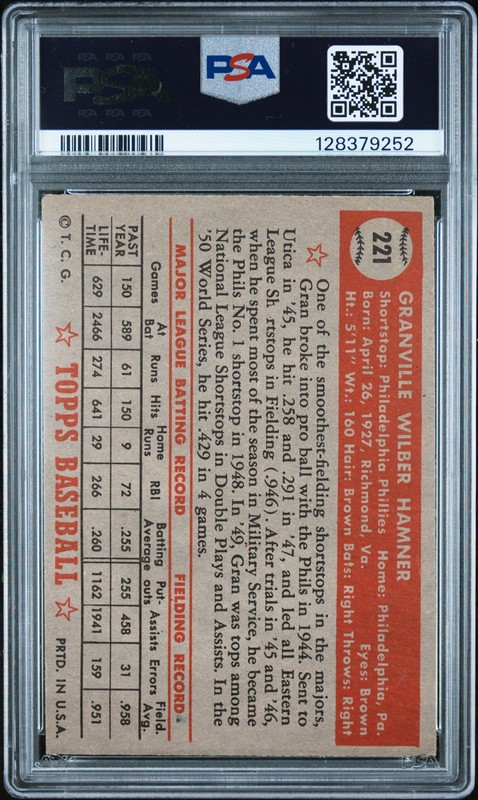 1952 TOPPS #221 GRANNY HAMNER PSA 5 gallery