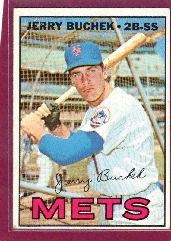 1967 Topps #574, Jerry Buchek, Mets, a Crease, VG