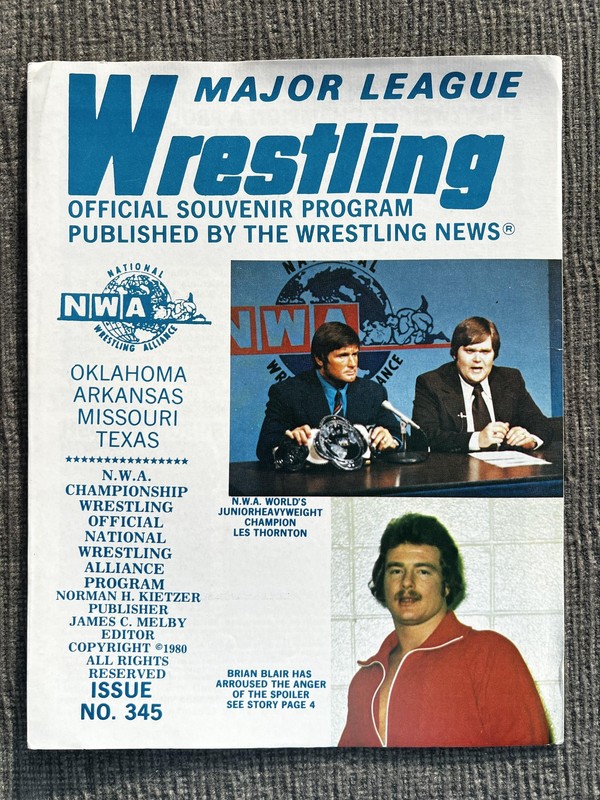 Vintage NWA Major League Wrestling Souvenir Program Les Thornton 1980 Issue 345