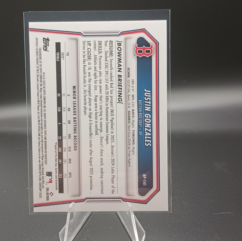 2026 Bowman Justin Gonzalez 1st Bowman #BP-141 Red Sox gallery