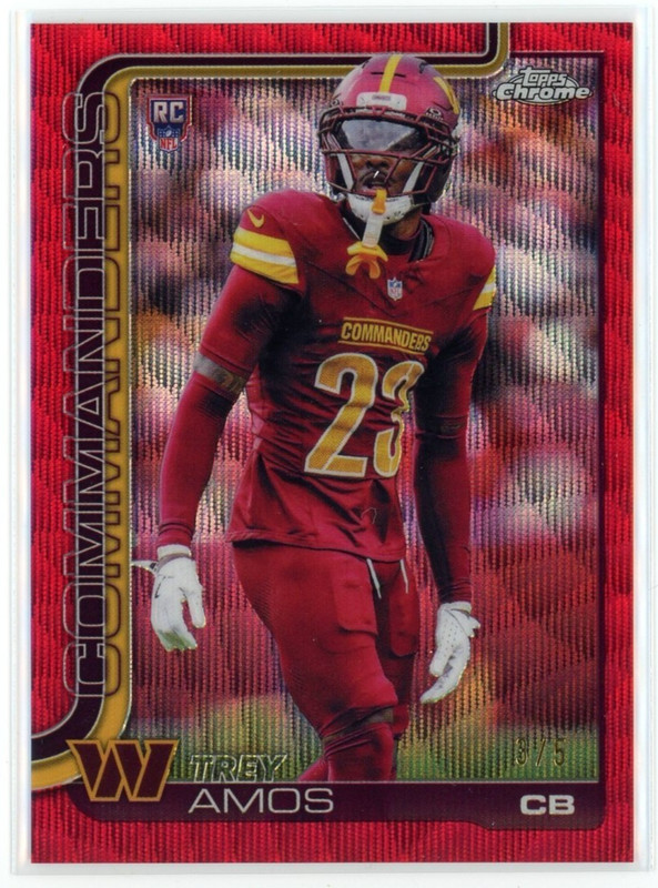 2025 Topps Chrome Trey Amos Red Wave Refractor /5 Rookie Card Color Match RC