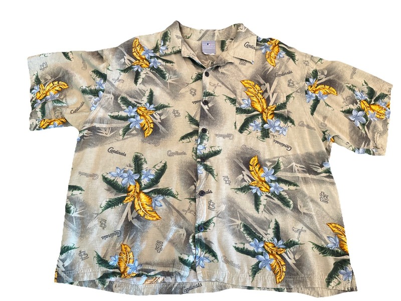 St Louis Cardinals Green Hawaiian Short Sleeve Button Up Shirt Mens XL Very Good