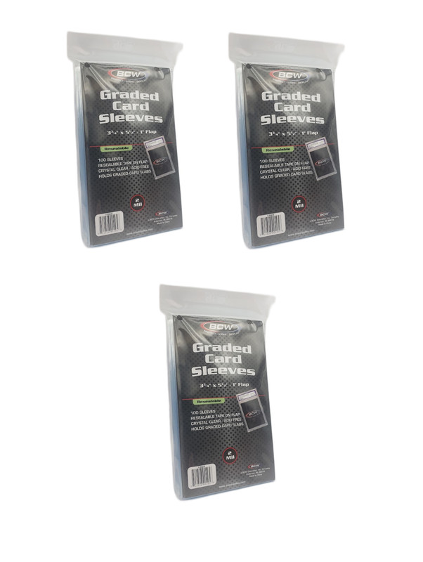 (300) BCW Resealable Graded Card Sleeves Flap for Closure Bags fits PSA BGS Slab