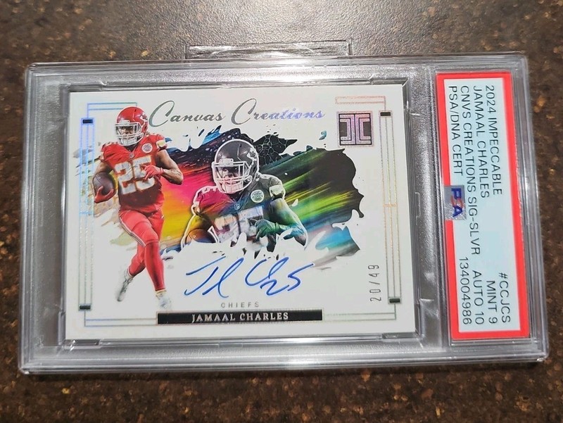 2024 Panini Impeccable Jamaal Charles On Card Auto Psa 9 10 /49 Canvas Creations