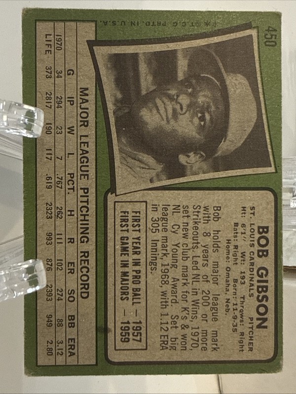 1971 Topps - Bob Gibson #450 Cardinals HOF gallery