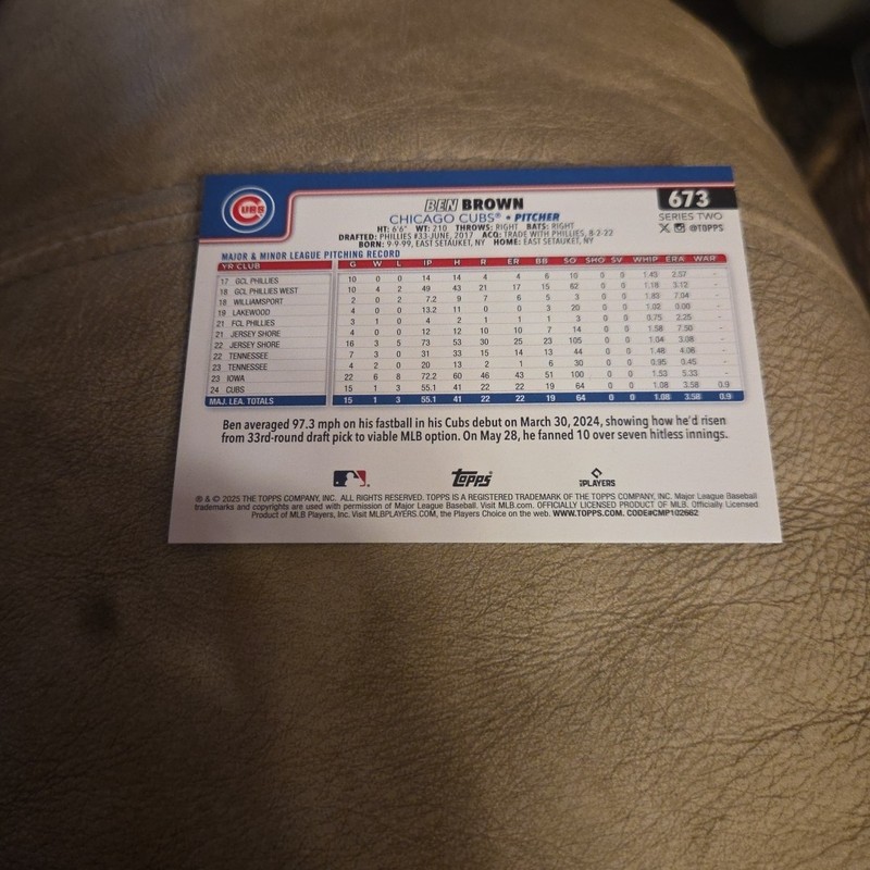 Ben Brown - 2025 Topps #673 - Chicago Cubs Future Stars Baseball Card gallery