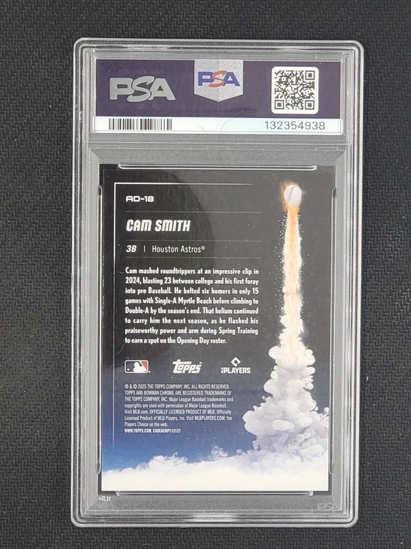 2025 Bowman Chrome Cam Smith Adios Red Refractor PSA 9 4/5 Astros gallery