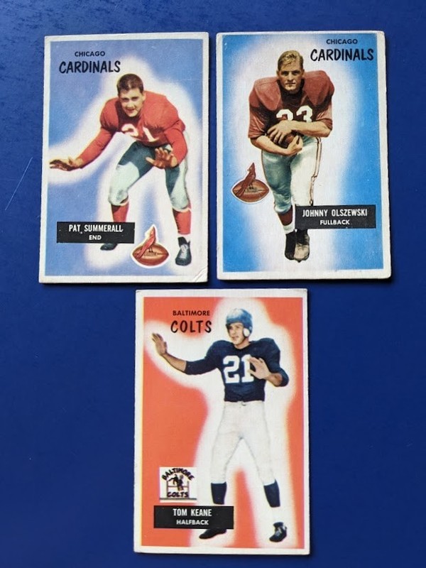 1955 Bowman – lot of 3 cards – Pat Summerall HOF #52 ROOKIE / Olszewski / Keane