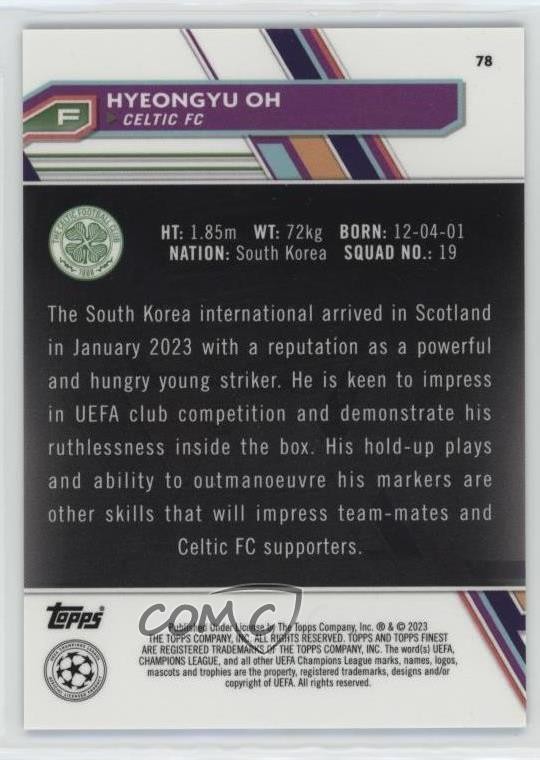 2022-23 Topps Finest UEFA Club Competitions /199 Hyeongyu Oh #78 Rookie RC n0c gallery