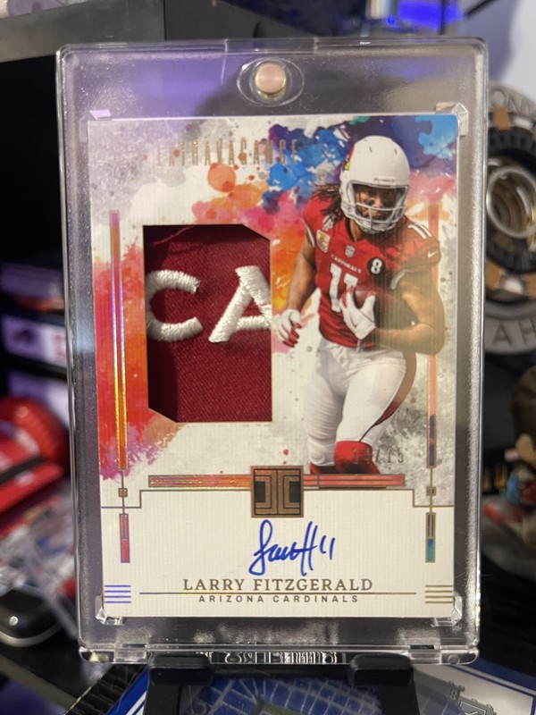 Larry Fitzgerald ON CARD AUTO Impeccable Extravagance *CARDINALS LOGO* PATCH /15