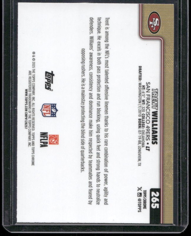 2025-26 Topps Chrome Football #265 Trent Williams Pink Refractor 047/250 gallery