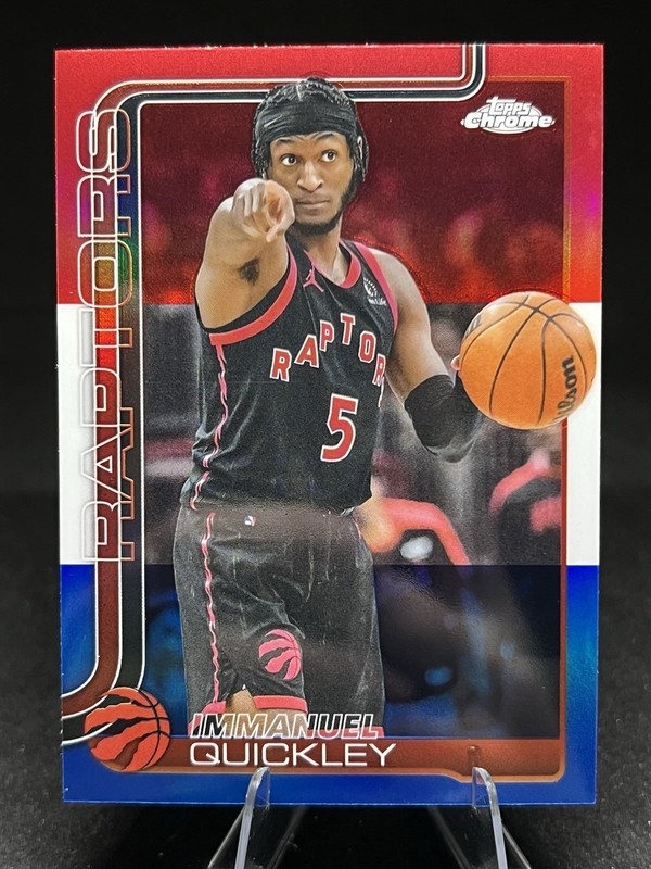 2025-26 Topps Chrome – Immanuel Quickley #212 Red White & Blue Refractor Card NM