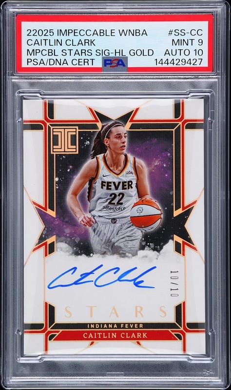 2025 Panini WNBA Impeccable #SS-CC Caitlin Clark Auto Gold #/10 PSA 9