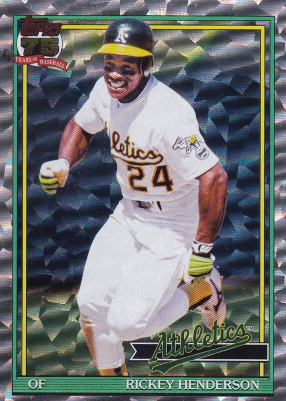 RICKEY HENDERSON TOPPS 1991 35TH ANNIVERSARY CRACKLE FOIL A’S #T91-52 2026 S1