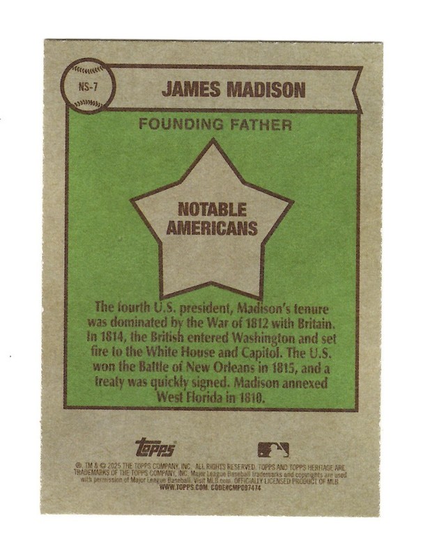 2025 Topps Heritage #NS-7 Notable Americans James Madison gallery