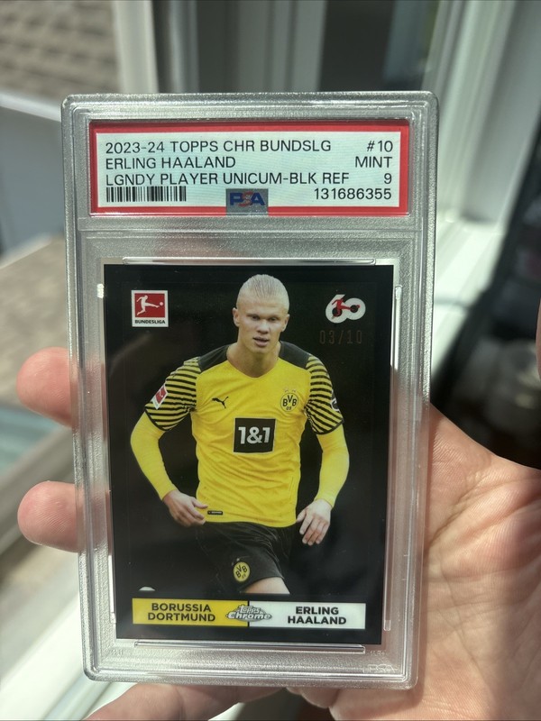 2024 Topps Chrome Erling Haaland Legendary Player Unicum Black /10 PSA 9