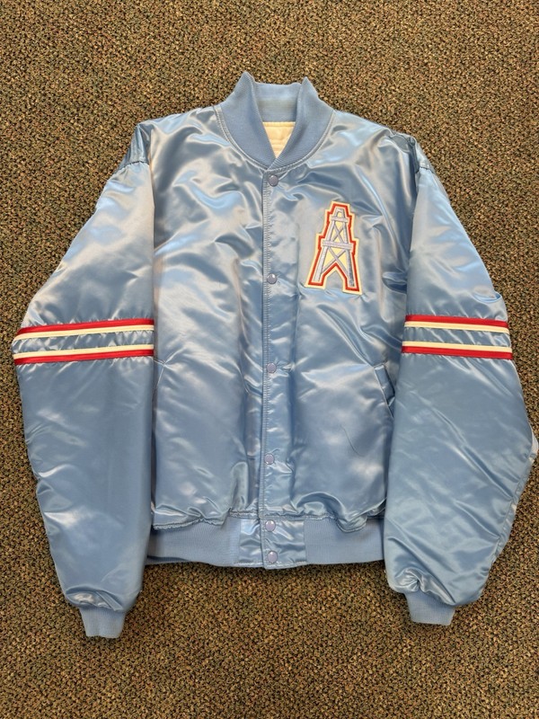 Vintage NFL Houston Oilers Baby Blue Starter Satin Bomber Jacket Mens XL RARE