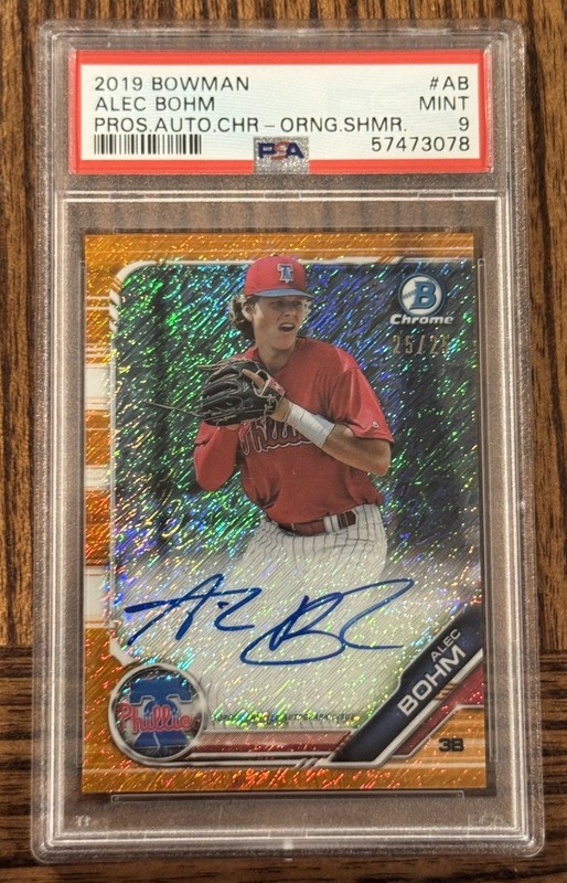 2019 Bowman Chrome Alec Bohm Prospect Auto Orange Shimmer 25/25 CPA-AB PSA 9