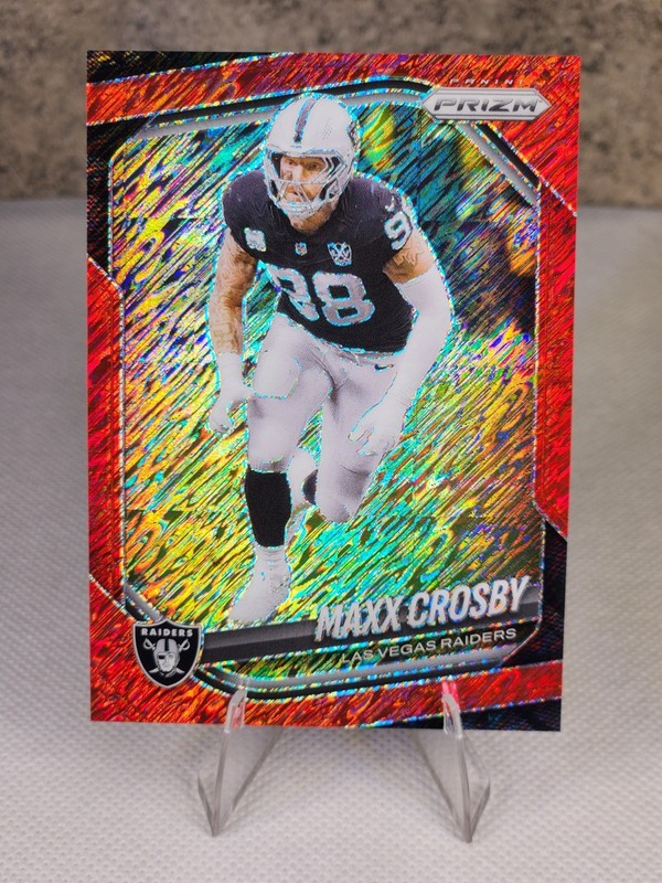 2025 Panini Prizm – Maxx Crosby #195 Red Shimmer Prizm /49