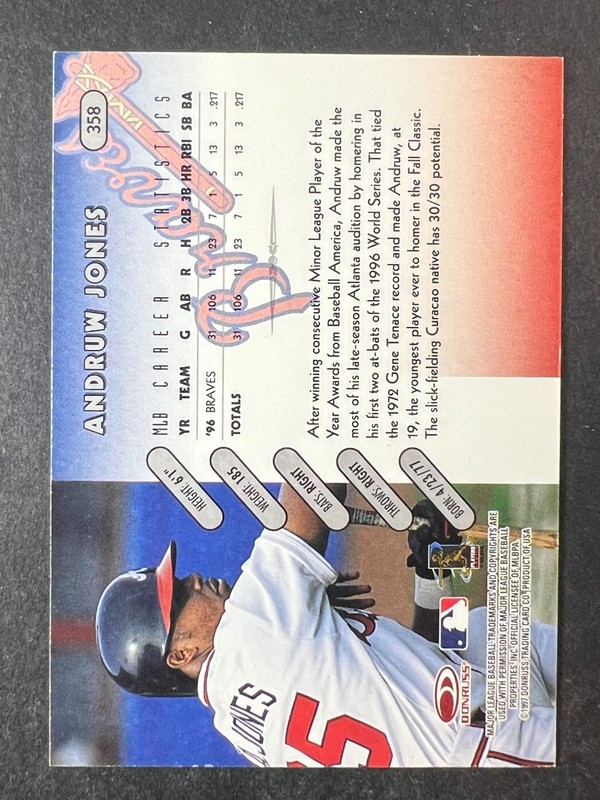 1997 Donruss Andruw Jones #358 - 50% off 5 or more under $5 gallery