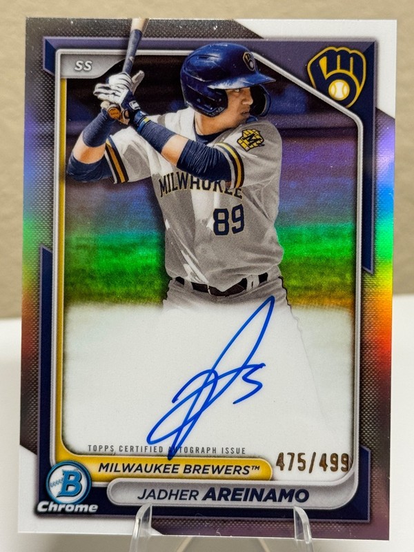2024 Bowman Chrome Jadher Areinamo Auto Refractor /499 Tampa Bay Rays Brewers