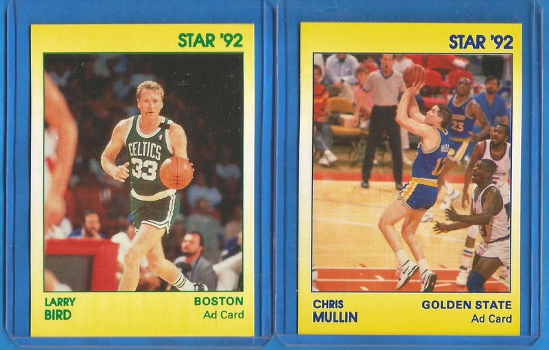(2) 1992 STAR COMPANY BASKETBALL “AD CARDS” (NM) BIRD & MULLIN