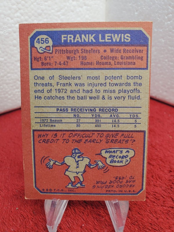 1973 Topps NFL Frank Lewis #456 Pittsburgh Steelers gallery