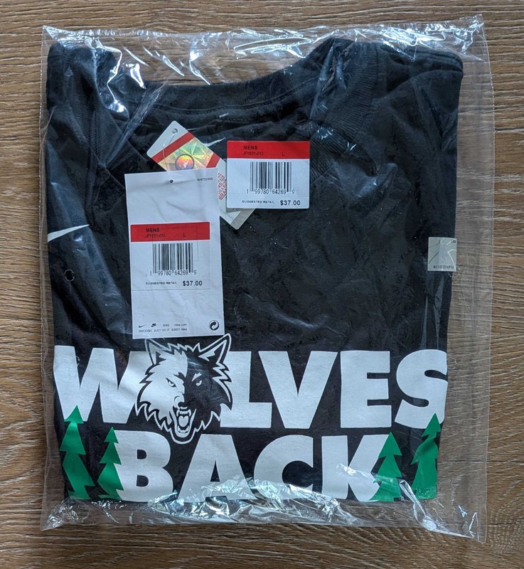Minnesota Timberwolves Wolves Back 2026 Playoff T-Shirt – Nike – Black Large (L)