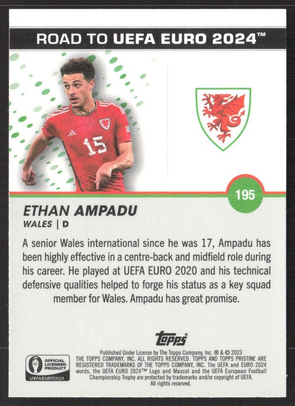 Ethan Ampadu 2023 Topps Pristine Road To Euro 2024 #195 Wales gallery